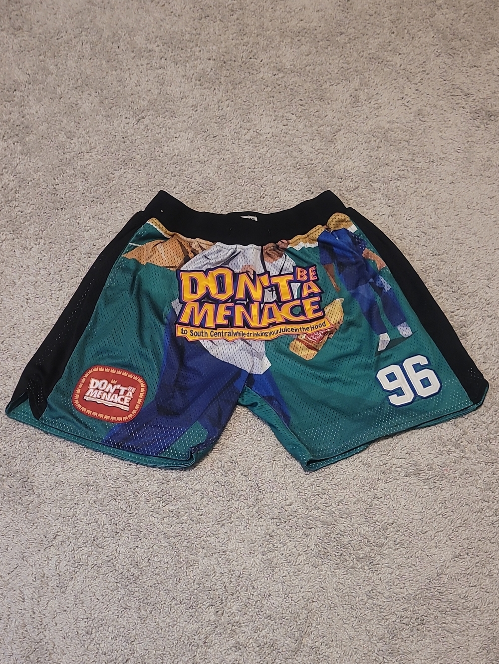 Don't Be a Menace Men's Athletic Mesh Shorts - Teal with Black Panels